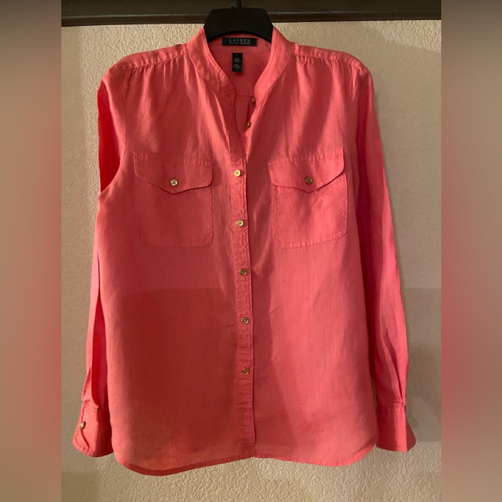 Lauren Ralph Lauren Coral Linen Blouse